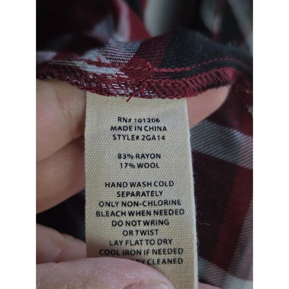 Soft Surroundings Red Black Grey Plaid Wool Blend Button Up Tunic Blouse Large - Picture 7 of 8